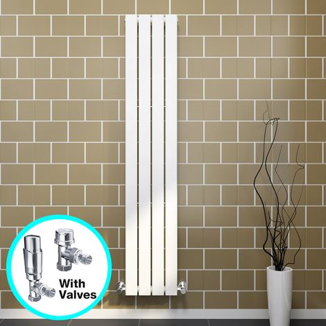 ELEGANT White Vertical Single Flat Panel Radiator 1600 x 304mm Designer Radiator with Chrome Thermostatic Radiator Valves (1/5)