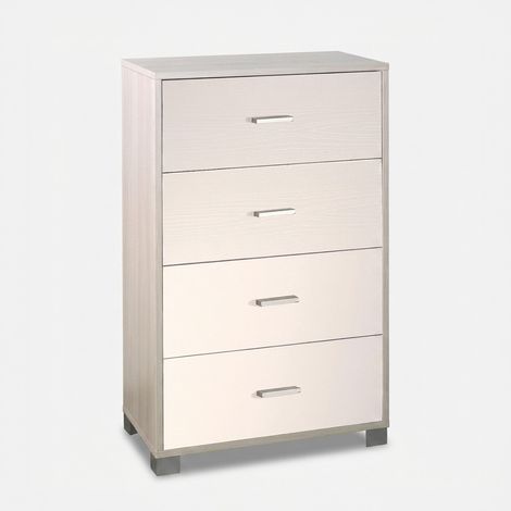 Platzsparende Schlafzimmer-Kommode mit 4 Schubladen Quadrante - Ulme - Weiß