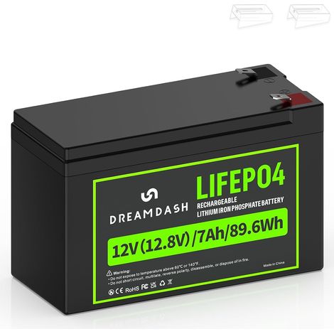 Batterie 12V 7Ah Lifepo4 Rechargeable Lithium, 3000+ cycles à 80% DOD, fonctionne de -20 ℃ à 60 ℃, IP55 pour Voiture pour Enfants, UPS, Système Solaire éolien, E-bike, éclairage, Scooter (1/5)