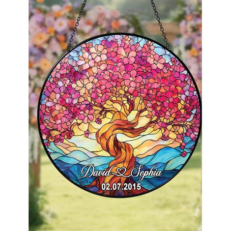 Attrape-soleil en vitrail Arbre de Vie, décoration anniversaire pour amoureux 15cm (1/5)