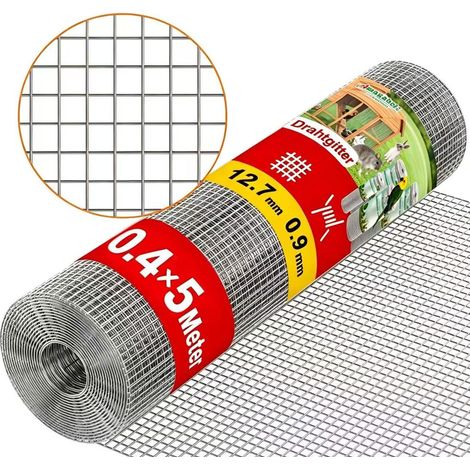 Galvanised Square Wire Mesh Thick 0.9 mm Mesh 0.4 m x 5 m, 12.7 mm Welded Wire Mesh for Chicken Coop, Garden Fence and Aviary (1/5)