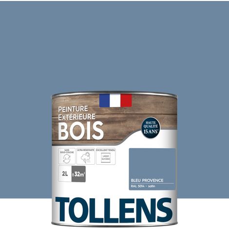 Tollens – Peinture bois extérieur satin bleu provence 2L – Ultra résistante aux intempéries – Rendement 32m² – Application directe sans sous-couche (1/5)