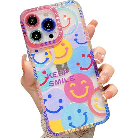 Custodia antiurto per iPhone 12, dotata di tecnologia di protezione EcoShock, elegante motivo con faccine sorridenti e cuori, materiale TPU flessibile e bordi rialzati intorno allo schermo. (1/2)