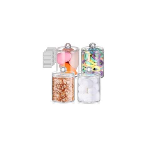 Set di 4 dispenser per dischetti di cotone, dispenser per cotton fioc, scatola per cotone da bagno, barattolo per cotone, accessori per la pulizia cosmetica, organizer per il trucco, trasparente - Cre