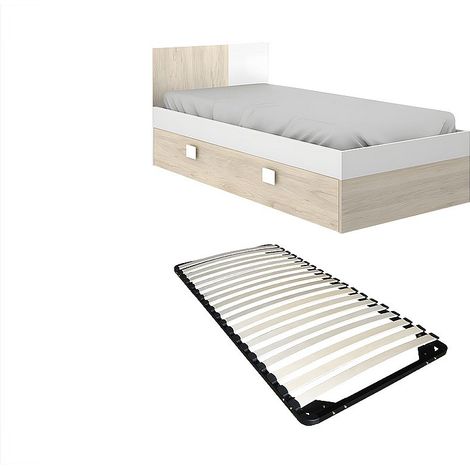 Letto a scomparsa 2 x 90 x 190 cm Naturale e bianco + Rete a doghe - SONIA