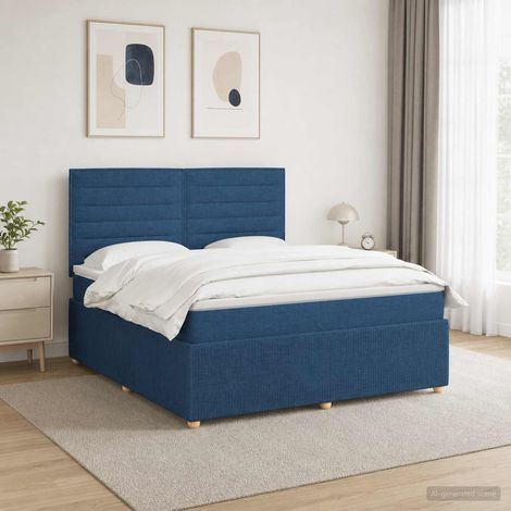 vidaXL Lit boxspring LED avec matelas Bleu 160 x 200 cm Tissu (1/5)