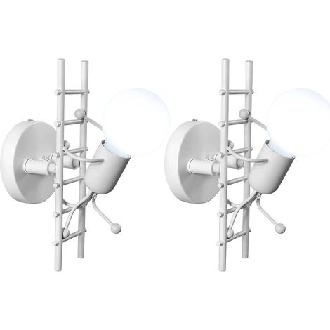 2 Stück Moderne Wandleuchte Innen Wandlampe Kreative Humanoid Dekorative E27 LED für Kinder Zimmer, Schlafzimmer Nachttisch, Treppen, Flur (Weiß)