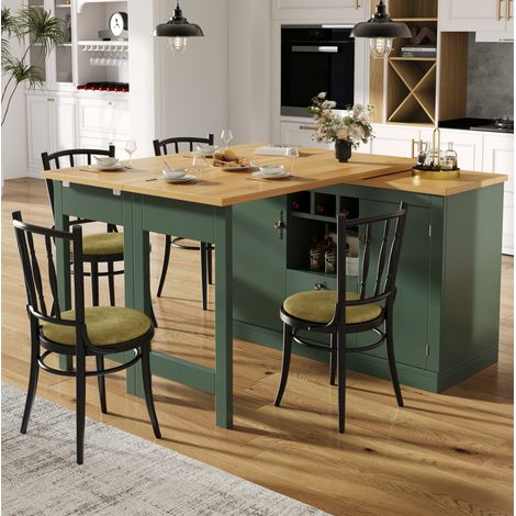Mesa bar extensible 120-180x40x76 cm de MDF verde oscuro con almacenaje FloraGrace (1/5)