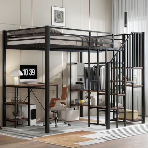 Letto soppalco per bambini 120x200 cm in metallo nero, salvaspazio, FLORAGRACE (1/5)