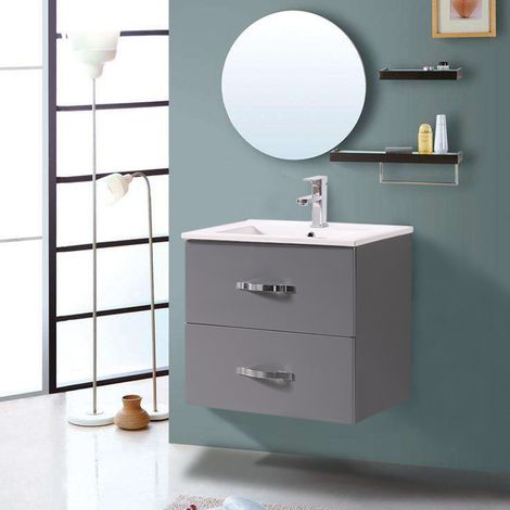 600mm Grey Minimalist 2 Drawer Bathroom Cabinet Organizer Vanity Sink Unit Storage Furniture
