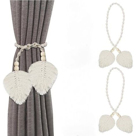 2 Pièces Attache Rideau, Embrasse pour Rideaux en Coton Tissé À La Main, Embrasse Rideau Boheme Intérieur, Pince Rideau Beige, pour Salon Maison Chambre Salle de Bains (1/4)