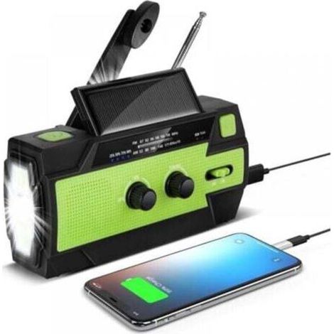 [JAMAIS UTILISÉ] Radio Solaire à Manivelle Portable Radio Dynamo Rechargeable avec AM/FM/WB Batterie Rechargeable Intégrée 4000mAh 4 Modes Lampe de Poche LED Alarme SOS pour Urgence en Plein Air，Vert (1/4)