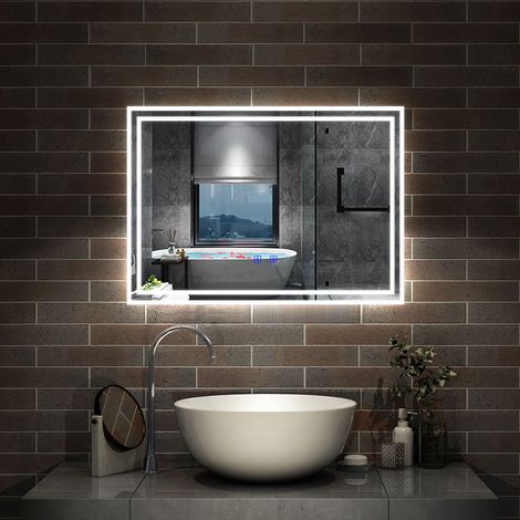 Bathroom Mirror with Lights Anti Fog Touch Sensor Wall Mounted LED Bathroom Mirrors - 700x500mm+Bluetooth+Dimmable+3 Colour