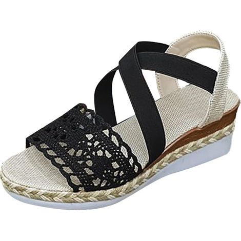 Sandalias de verano para mujer: estilo tejido, puntera con tiras, talón descubierto, sandalias informales con una sola hebilla, zapatos de mujer para otoño (1/5)