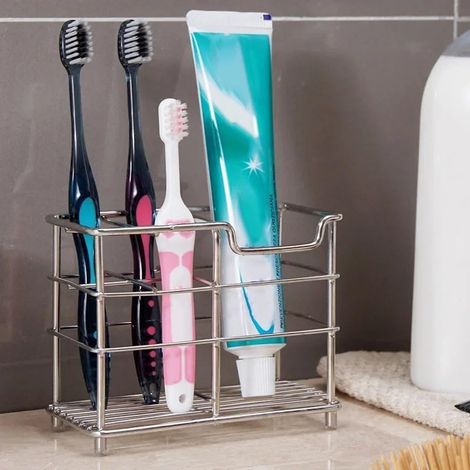 Porte brosses à dents en acier inoxydable  Support de rangement pour brosses à dents électriques  Support de rangement pour accessoires de salle de bain  Quatre carrés argentés,
