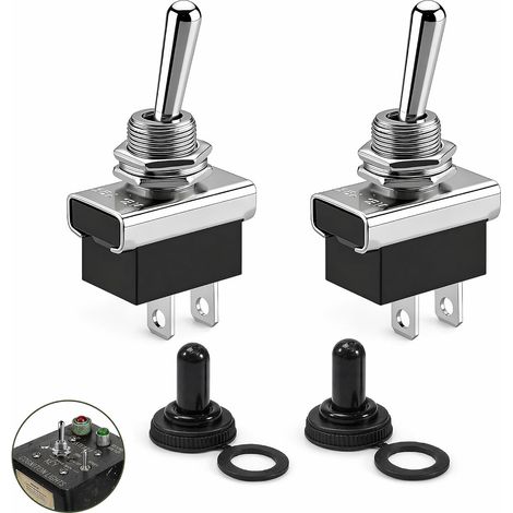 Lot de 2 Interrupteur à Bascule 12V 24V, Bouton ON OFF Métal avec Capuchon Étanche, Interrupteur Levier Electrique Universel, pour Voiture Bateau Camion,Installation Simple Rapide (1/5)