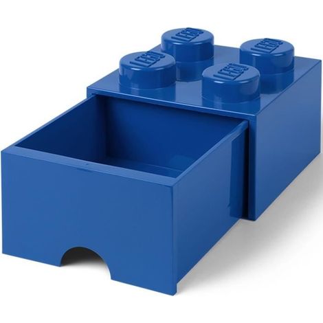 1 boîte de rangement, plastique bleu, emboîtable avec autres boîtes, compatible briques et figurines, pour atelier créatif ou salle de jeu