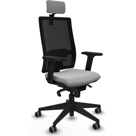 Horna sincro malla negra similpiel gris claro brazos 2D base piramidal cabecero 2D ruedas 65mm engomadas (1/5)
