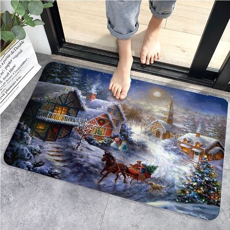 épaississement de la décoration de la maison dessins animés doux tapis de Noël tapis de bain antidérapant tapis de sol confortable - 40 60cm chariot de Noël et chien