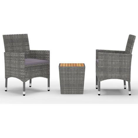 Maison Exclusive - Set da Bistrot 3 pz in Polyrattan e Legno Acacia Grigio
