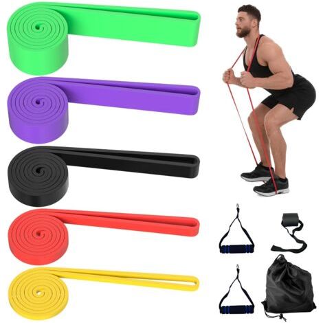 5 Tailles Bandes Élastique Musculation, Bande de Resistance Traction Latex, Elastiques de Fitness avec Poignées Ancrage de Porte et Sac de Transport, pour Fitness, Yoga, d'Étirement, Pilate (1/5)