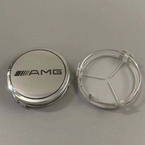 75-mm-Radkappe, kompatibel mit allen Mercedes-Benz Modellen – Radnabenkappe, Radzubehör, Radkappenersatz, 4er-Set – AMG Silber (1/2)