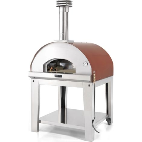Forno Marinara con Carrello 80x80 - Rosso Mattone