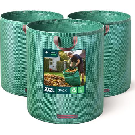 Vounot – Lot de 3 sacs à déchets 272L – 50kg max – 3 poignées renforcées – Polypropylène 150g/m² – Réutilisables et résistants