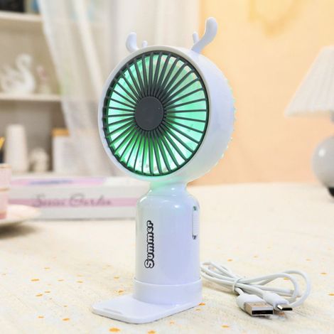 Mini Ventilateur Portatif à Oreilles de Cerf - Blanc, Rechargeable USB, 2 Vitesses-lsw