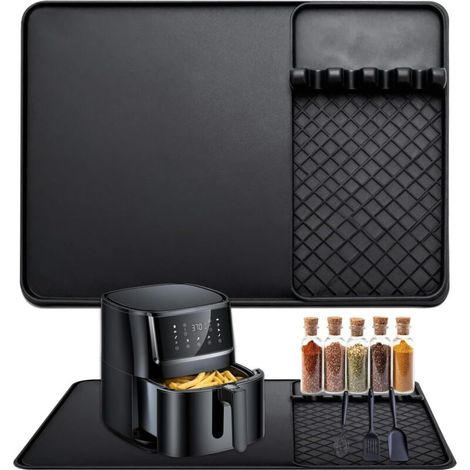 Silicone Tapis Air Fryer,Accessoires Air Fryer pour Ninja/Philips/Cosori,Tapis résistant à la chaleur pour friteuse à air,Avec Tapis de Rangement pour Accessoires de Cuisine 48x30cm (1/5)