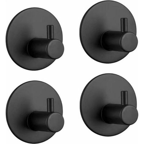 sticky hooks, towel rack, stainless steel hooks, single hooks, free perforation, for kitchen and living room, 4 stainless steel hooks (black round straight hooks) Coat hook (1/5)