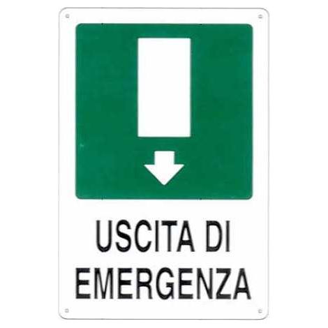 Cartello Uscita Emergenza Giu' 20X 30 Alluminio