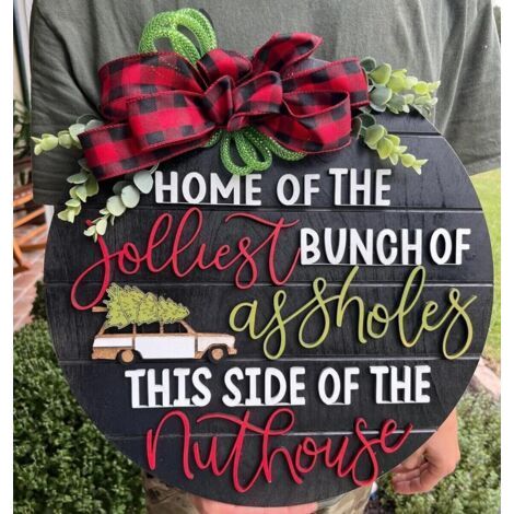 FENOPLASTICAChristmas Welcome Sign, Christmas Wooden Door Sign Wreath Ornament Outdoor Welcome Wooden Door Sign(Black) (1/4)