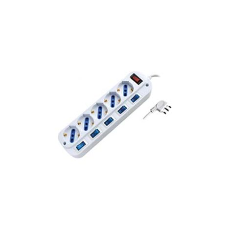 MULTIPRESA 5 POSTI CON SCHUKO CON INTERRUTTORE GENERALE + 5 BIPASSO    SYNTESY