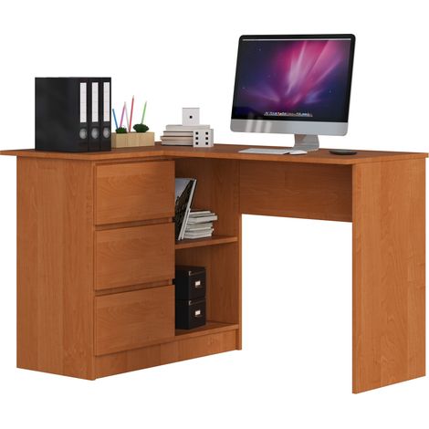 Scrivania angolare AKORD B16 Ontano 124 cm 3 cassetti 124x85x77 cm Modello a sinistra