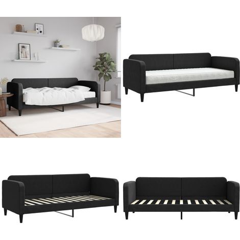 Sofá cama con colchón tela negro 80x200 cm - Sofá cama 2 en 1 - Sofá cama con colchón