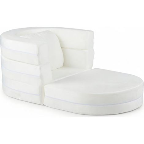 Sofá cama infantil 3 en 1 con espuma suave y almohada, color beige.