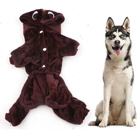 Costume Dinosaure Pour Chien Et Chat - Vêtement D'hiver En Polaire Corail Doux - Pyjama À Quatre Pattes Avec Fermeture - Taille Unique (1/5)