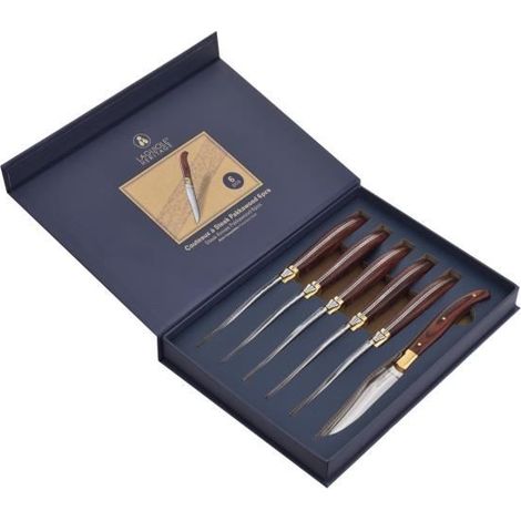 Couteaux de table - Coffret 6 pièces - Acier inoxydable - Manche en bois de Palissandre - Ergonomique