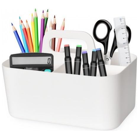 Organisateur Polyvalent, Organisateur Polyvalent Caddy de Rangement Empilable, Panier Rangement Plastique, Organisateur de Bureau en Plastique avec Poignée, pour maquillage, salle de bain, bureau (1/5)