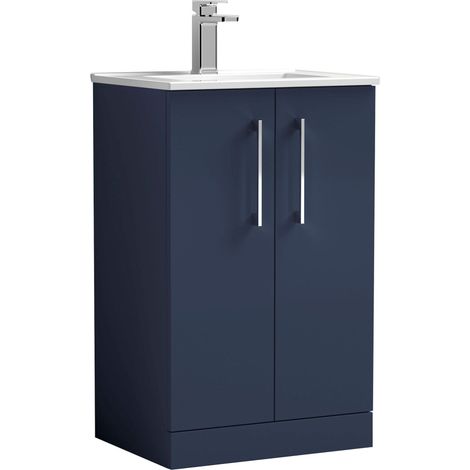 Balterley Contemporary Bathroom 2 Soft Close Door & Minimalist Floor Standing Vanity Unit Basin, Midnight Blue, 500mm