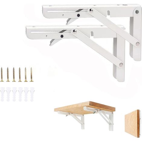 250mm Équerre Pliante, 2Pcs Blanc Support Console Pliable, Supports D' étagères Pliants Charge, Lourds Support Console Pliable,Equerre Etagere (1/5)
