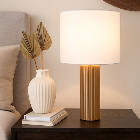 Lampada da tavolo Lampada da comodino in ceramica moka Lampada da soggiorno Lampada da lettura in tessuto Lampada da tavolo Beige, 1x E27, DxH 28 x 51 cm