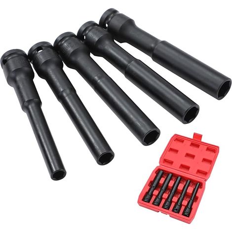 1/2" Extra Deep Impact Socket Set 5pcs 8-14mm Metric CR-MO Extra Long Thin Wall Socket Wrench for Motor Repair Tractor Truck (1/5)