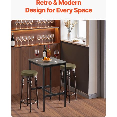 Table de bar, 610 x 610 x 914 mm, table de pub haute avec cadre en métal robuste, bureau haut de bar à cocktails étroit et long, fa… (1/5)