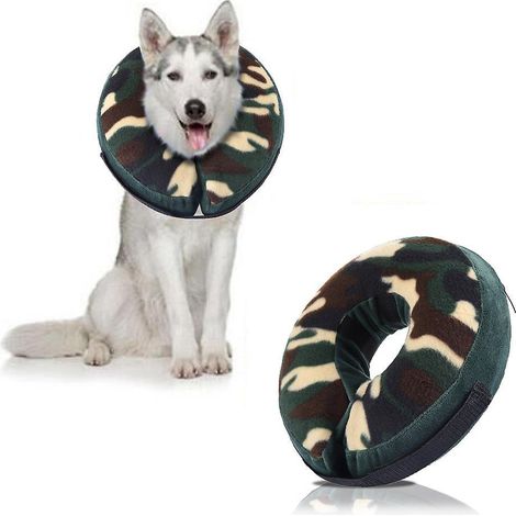 collier Gonflable De Rcupration Pour Chiens Et Chats-l Velcro De Camouflage, Collerette De Protection Ajustable Cne De Cicatrisation Confortable P (1/5)