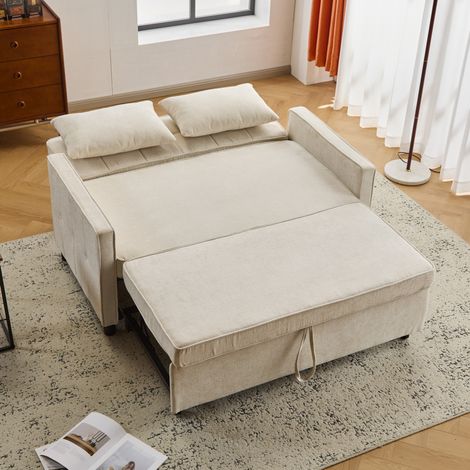 Canapé lit convertible chenille beige 174x125 2 places OKMYHOME (1/5)