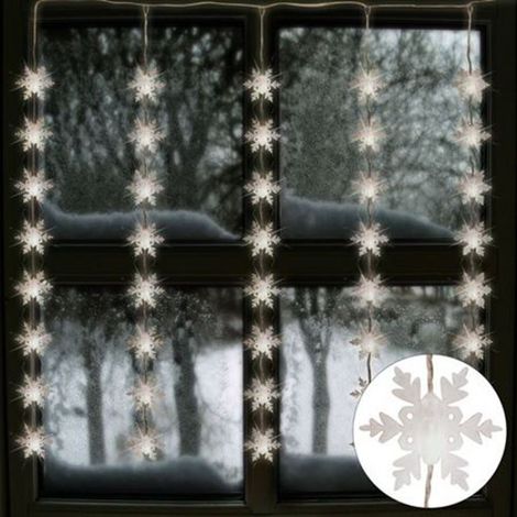 LED Lichtervorhang Schneeflocken 75x85cm Weihnachtesdeko 40 Lichter Fensterdeko (1/3)