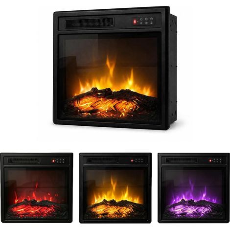 YODOLLA Electric Fireplace, 46cm/18'' Fireplace Heater with Remote, Black 7 Flame Colors,5 Brightness Levels,Remote Control,Touch Control Panel,Realistic Log (1/5)