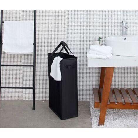 NALOOKAMIC Noir Panier à Linge Mince, 39x19x62.5CM, Panier à Linge Portatif à Longues Poignées, Pliage Corbeilles à Linge et Étroit Sac à Linge Rectangulaire, Organisateur de Vêtements Sales (1/3)